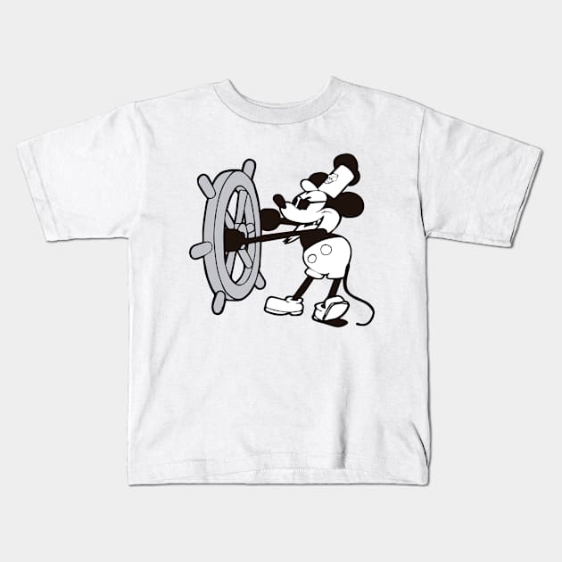 Pirate Steamboat Willie (Front and back) Kids T-Shirt by Producer